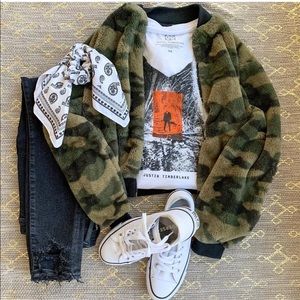 Wild Fable faux fur camo bomber jacket